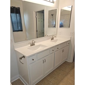 Ace Handyman Services remodeled this bathroom including installing an Onyx Collection countertop with integrated sink in Columbus, Ohio