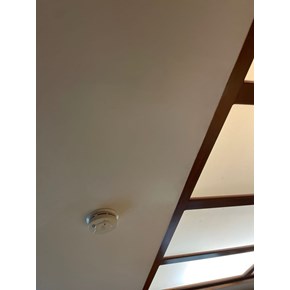 Ace Handyman Services handyman repaired drywall after a leak in this ceiling including installing a new piece of drywall, mudding, sanding, and painting to match in Columbus, Ohio.