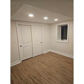 Ace Handyman Services did a basement build back after water damage including installing new drywall, flooring, and trim in Columbus, Ohio