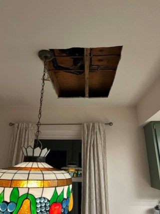 Before Ace Handyman Services handyman installed new drywall, mudded, sanded, and textured to match ceiling in Hilliard, Ohio