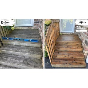 Before and after front porch steps repair and refinish in Columbus Ohio by Ace Handyman Services Northwest Columbus