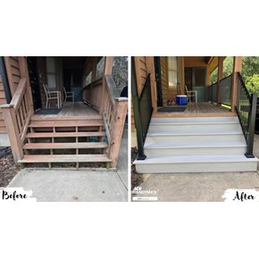 TimberTech composite stair and railing rebuild before and after on second staircase in Baltimore Ohio by Ace Handyman Services Southeast Pickerington