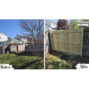 Wood privacy fence panel repair before and after in Reynoldsburg Ohio by Ace Handyman Services Southeast Columbus