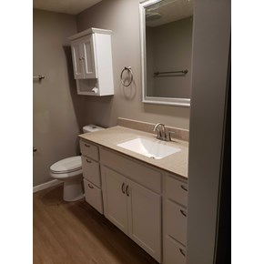 Bathroom remodel in Canal Winchester including Onyx Collection counter with integrated sink