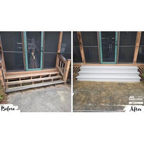 TimberTech composite stair and railing rebuild before and after in Baltimore Ohio by Ace Handyman Services Southeast Pickerington