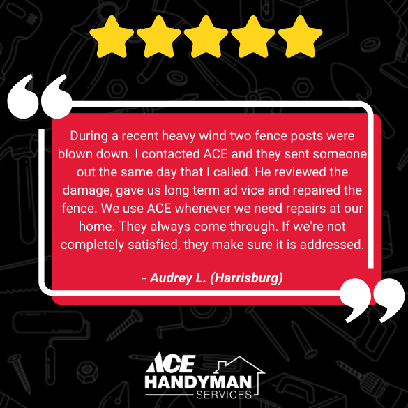 Fence post repair in Harrisburg by Ace Handyman Services—same-day response after storm damage with long-term advice and reliable service.