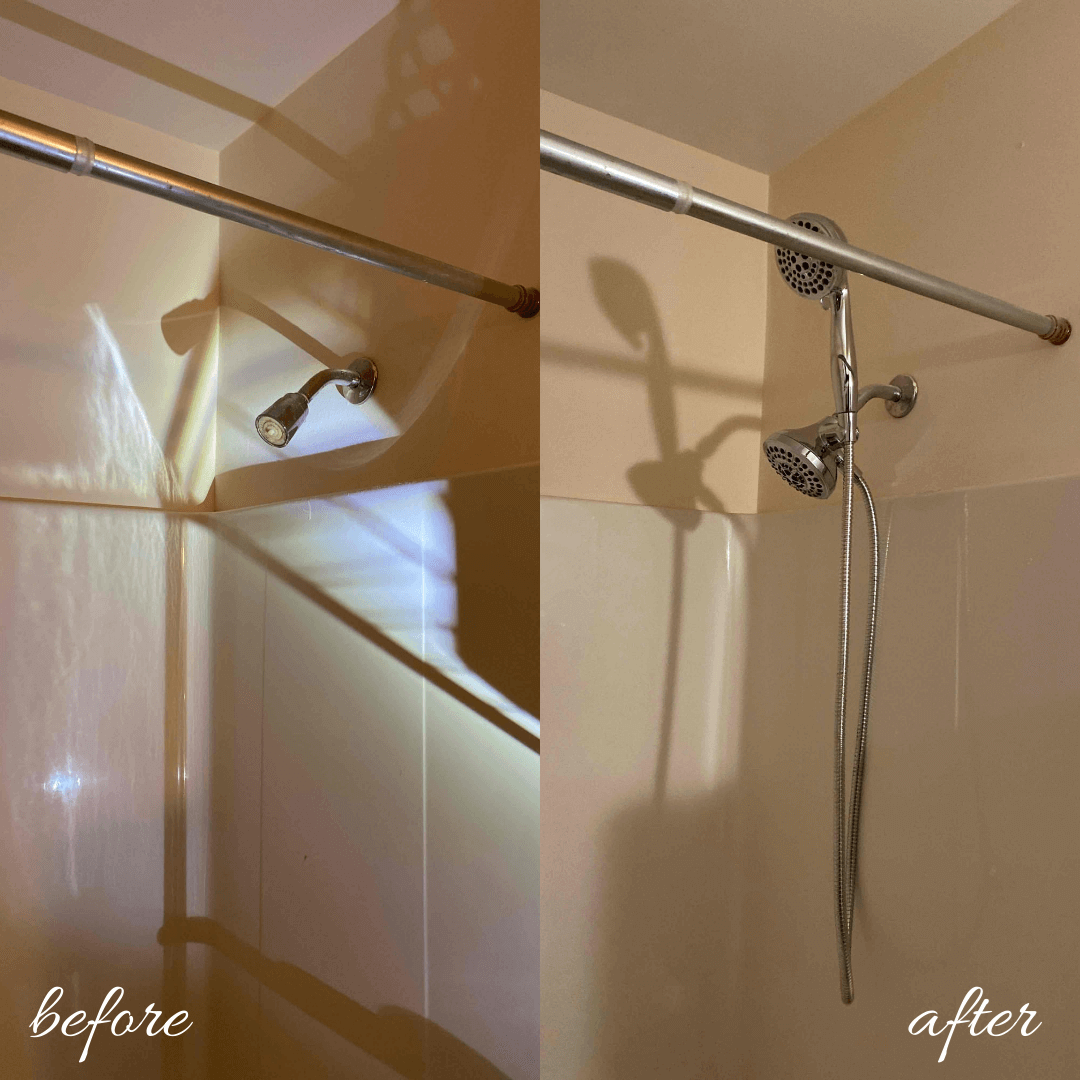 A standard shower head installed as a replacement in Harrisburg, PA. A standard shower head installed as a replacement in Harrisburg, PA.
