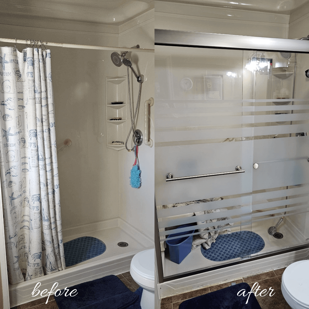 Before and after shower remodel by Ace Handyman Services. Before and after shower remodel by Ace Handyman Services.