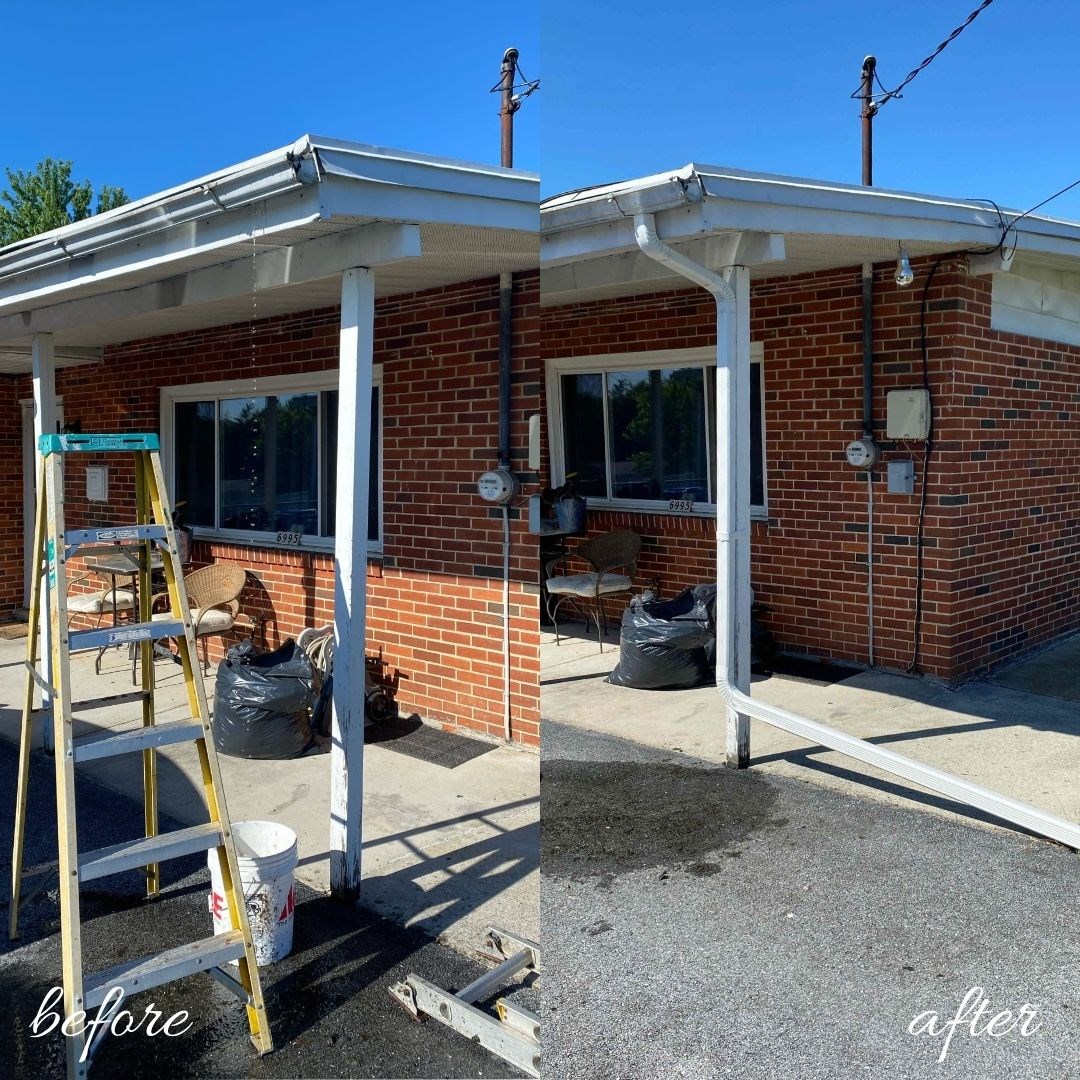 New gutter system and downspout installed in Harrisburg to fix previous leaking issues. New gutter system and downspout installed in Harrisburg to fix previous leaking issues.