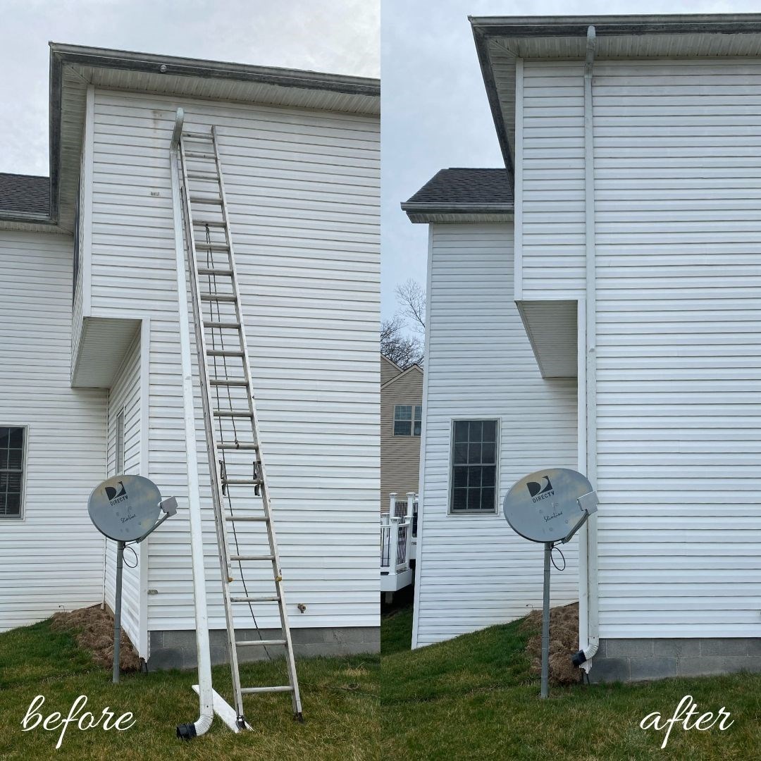 New downspout added to the side of a house in Harrisburg for improved water drainage. New downspout added to the side of a house in Harrisburg for improved water drainage.