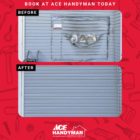 Before and after siding repair in Harrisburg, PA, by Ace Handyman Services. Damaged and melted vinyl siding was removed and replaced with new, durable panels, restoring the home’s exterior appearance and protection.