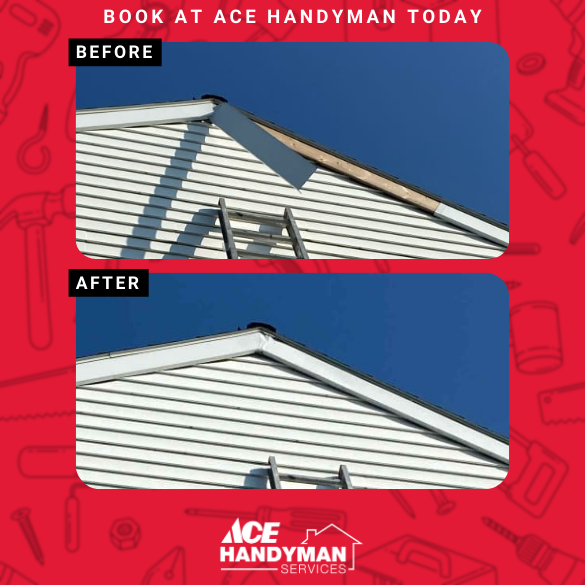 Before and after fascia repair and roof trim replacement by Ace Handyman Services Harrisburg, professional exterior home repair in Harrisburg, PA.