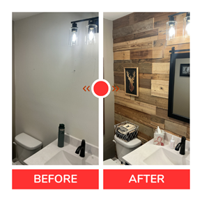 Bathroom wood accent wall installation before and after.Allentown, PA Bathroom wood accent wall installation before and after.Allentown, PA
