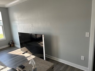 Shiplap fireplace surround before. 