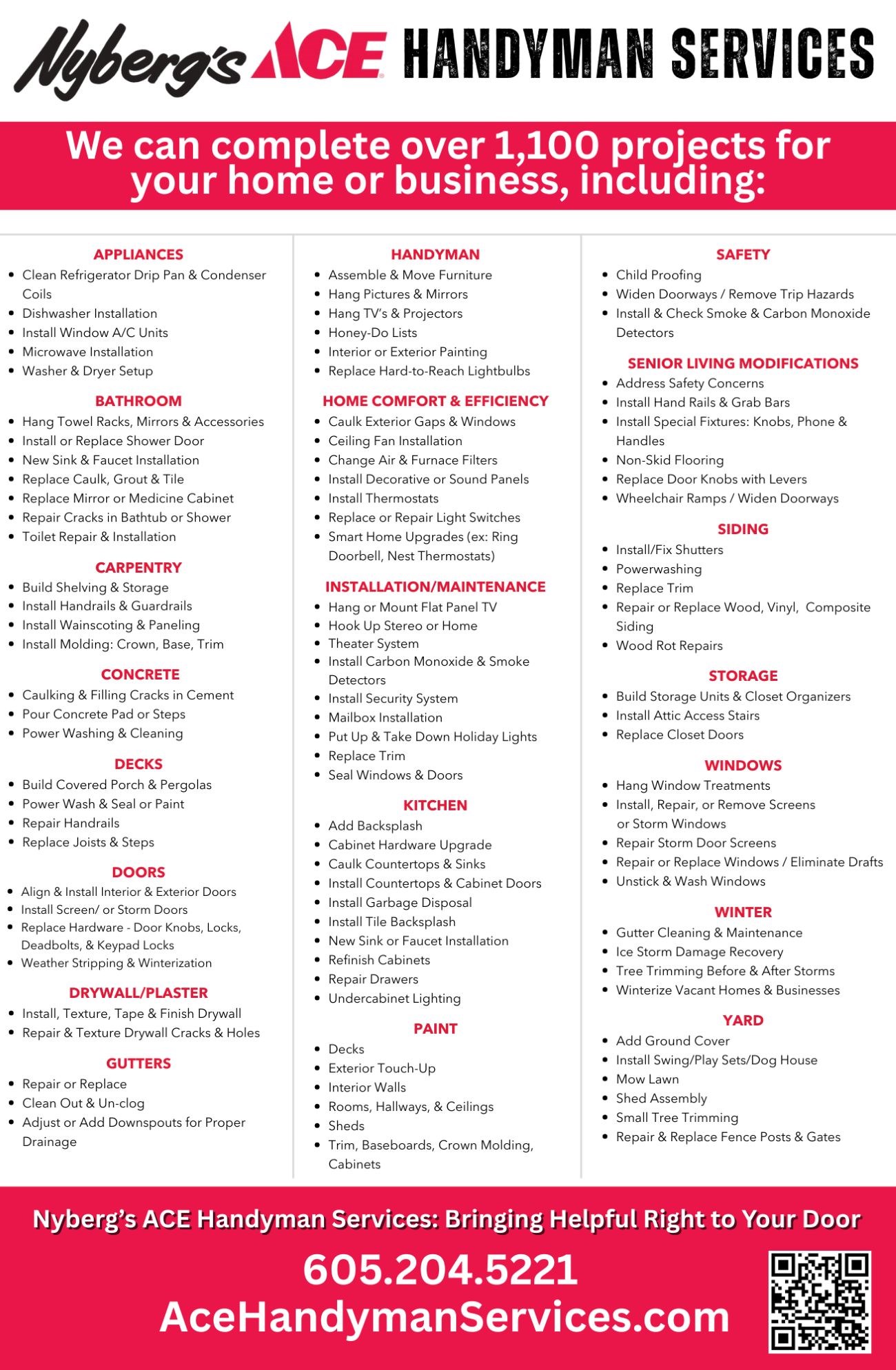Nyberg's Ace Handyman Services Job List Nyberg's Ace Handyman Services Job List