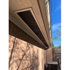 Repaired soffit and secured vent screen for proper airflow and protection