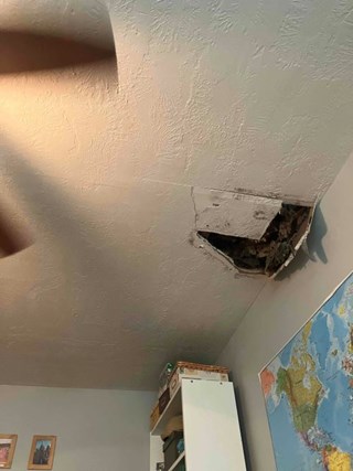 Drywall Ceiling Damage – 3' x 3' Hole.