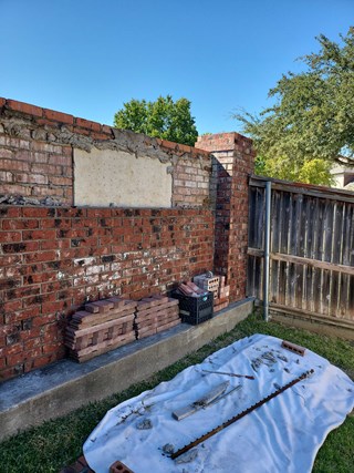 before, brick fence, brick wall repair, Fort Worth, TX