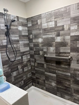 Ceramic Tile Shower Grab Bar Installation Before