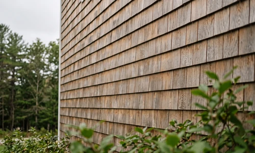 Images/Corporate Site/Blog Images/how-to-fix-woodpecker-holes-in-wood-siding_AHS_generic_081126_img2.webp Finished cedar siding section with the sanded and painted repair blending into the surrounding grain, natural daylight