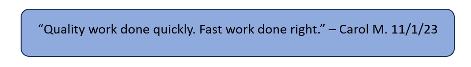 https://acehandyman-dss.ingeniuxondemand.com/Images/Offices/Illinois/Fox Valley/Blog/AHS Fox Valley Carol Review.PNG Ace Handyman Fox Valley Highlighted Review