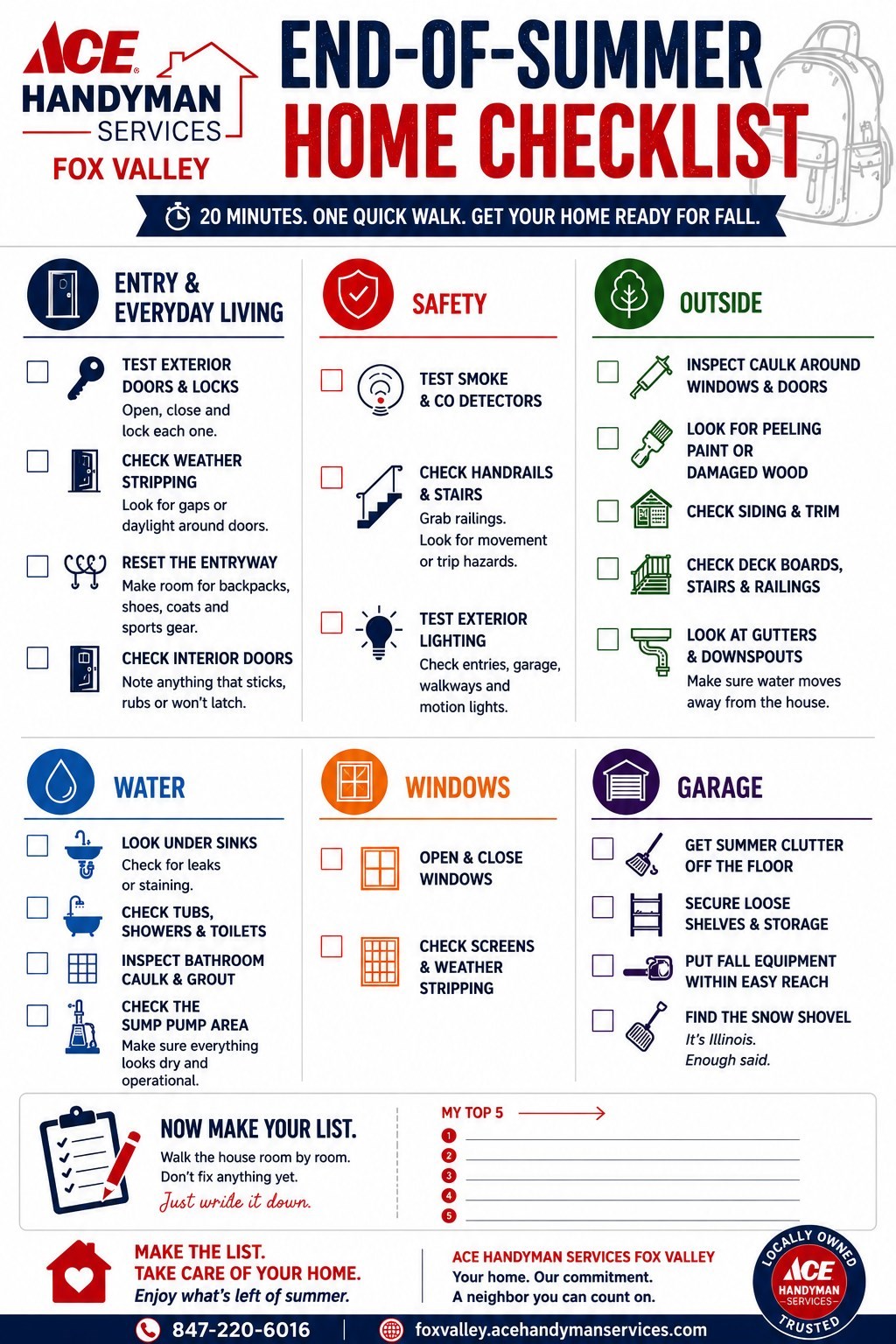 https://acehandyman-dss.ingeniuxondemand.com/Images/Offices/Illinois/Fox Valley/Blog/end_of_summer_home_checklist_under_500kb.jpg Ace Handyman Services Fox Valley End-of-Summer Home Checklist featuring quick home maintenance tasks for doors, safety, exterior areas, water, windows, and the garage to help homeowners prepare for fall.