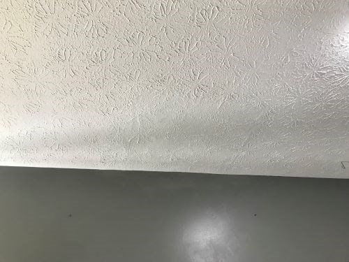 Textured white ceiling and smooth gray wall edge detail.