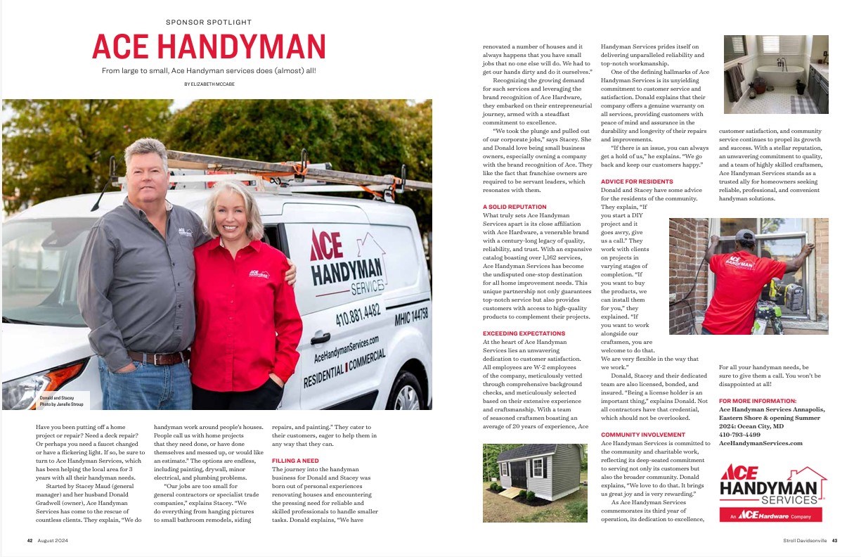 Davidsonville Stroll Feature Article about Ace Handyman Services Annapolis