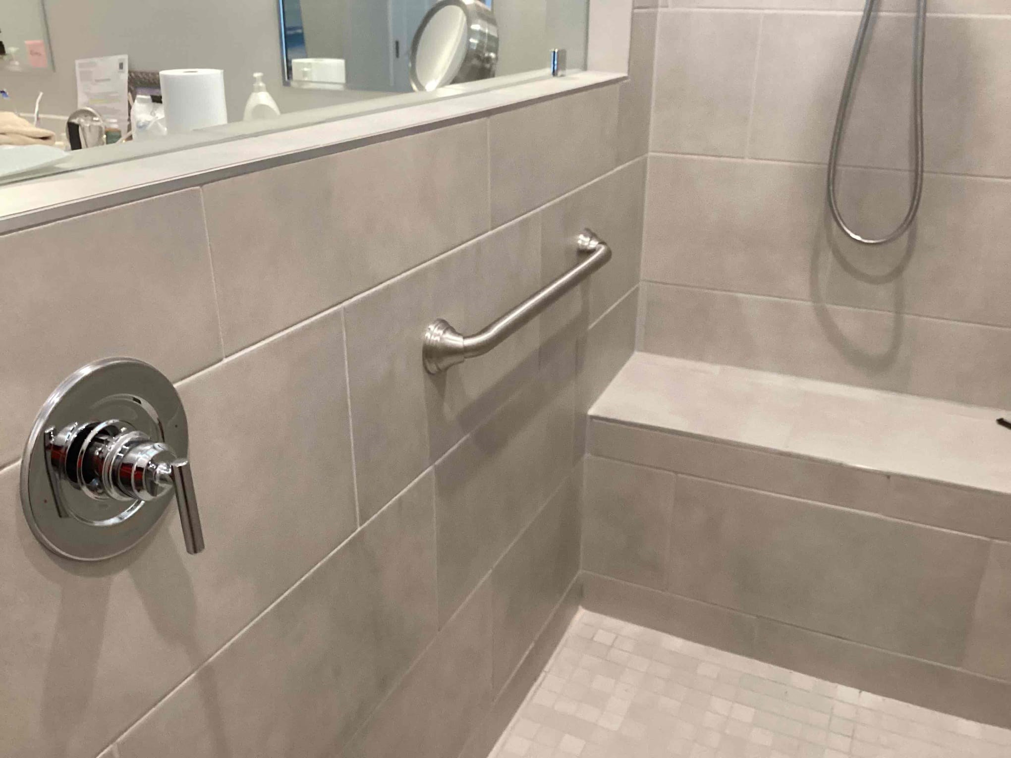 Tile shower grab bar installation in Wendell NC 