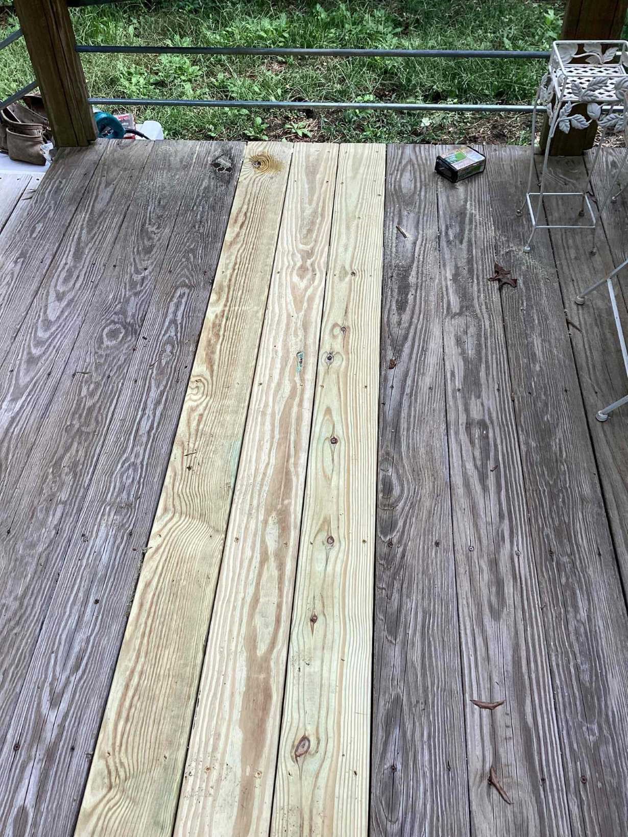 https://acehandyman-dss.ingeniuxondemand.com/Images/Offices/North Carolina/Durham Chapel Hill/23530903-weathered-deck-board-replacement-south-durham-nc-ace-handyman-services.jpg Single pressure-treated deck board replacement on a weathered gray deck at a South Durham, NC home by Ace Handyman Services
