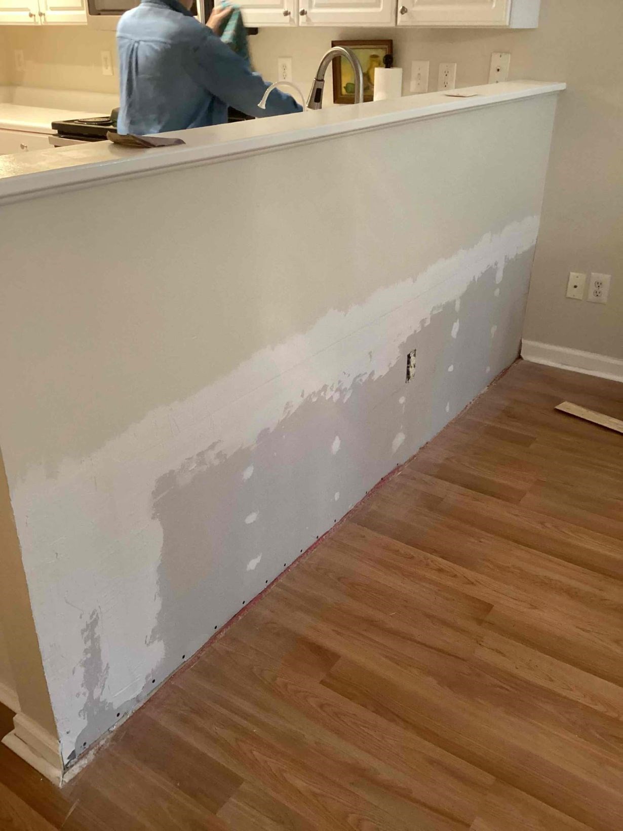 New drywall installed, taped, and mudded after water damage repair in a South Durham, NC home by Ace Handyman Services