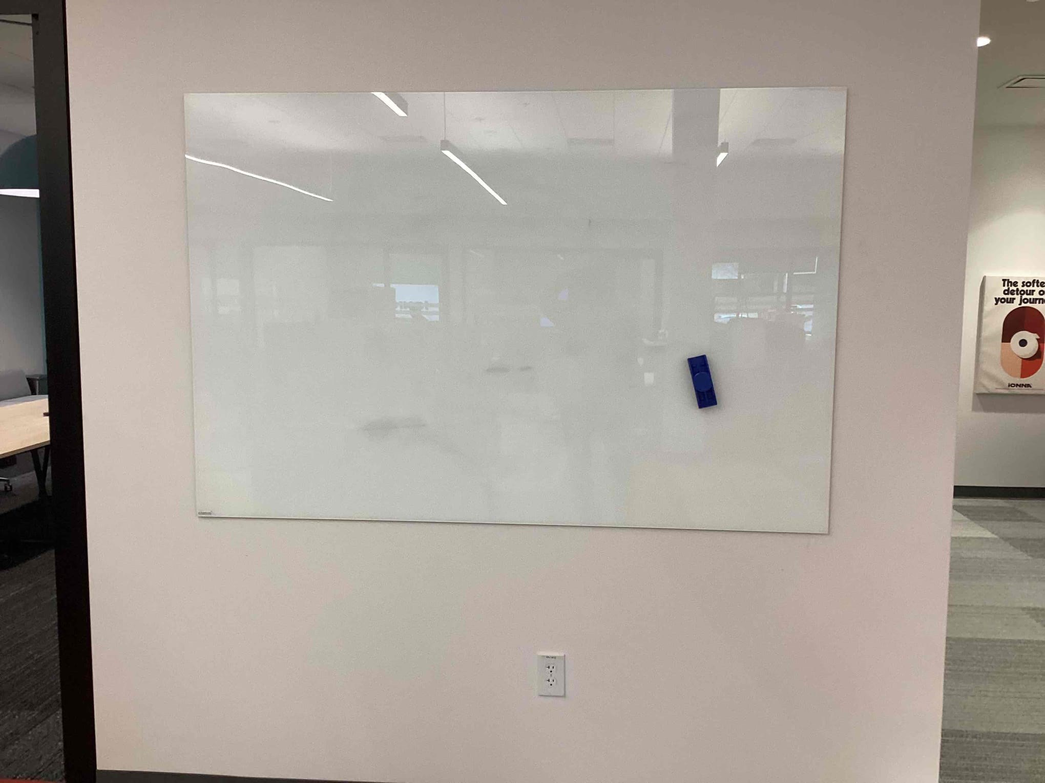 Glass dry-erase board installed in a corporate office, Durham, NC